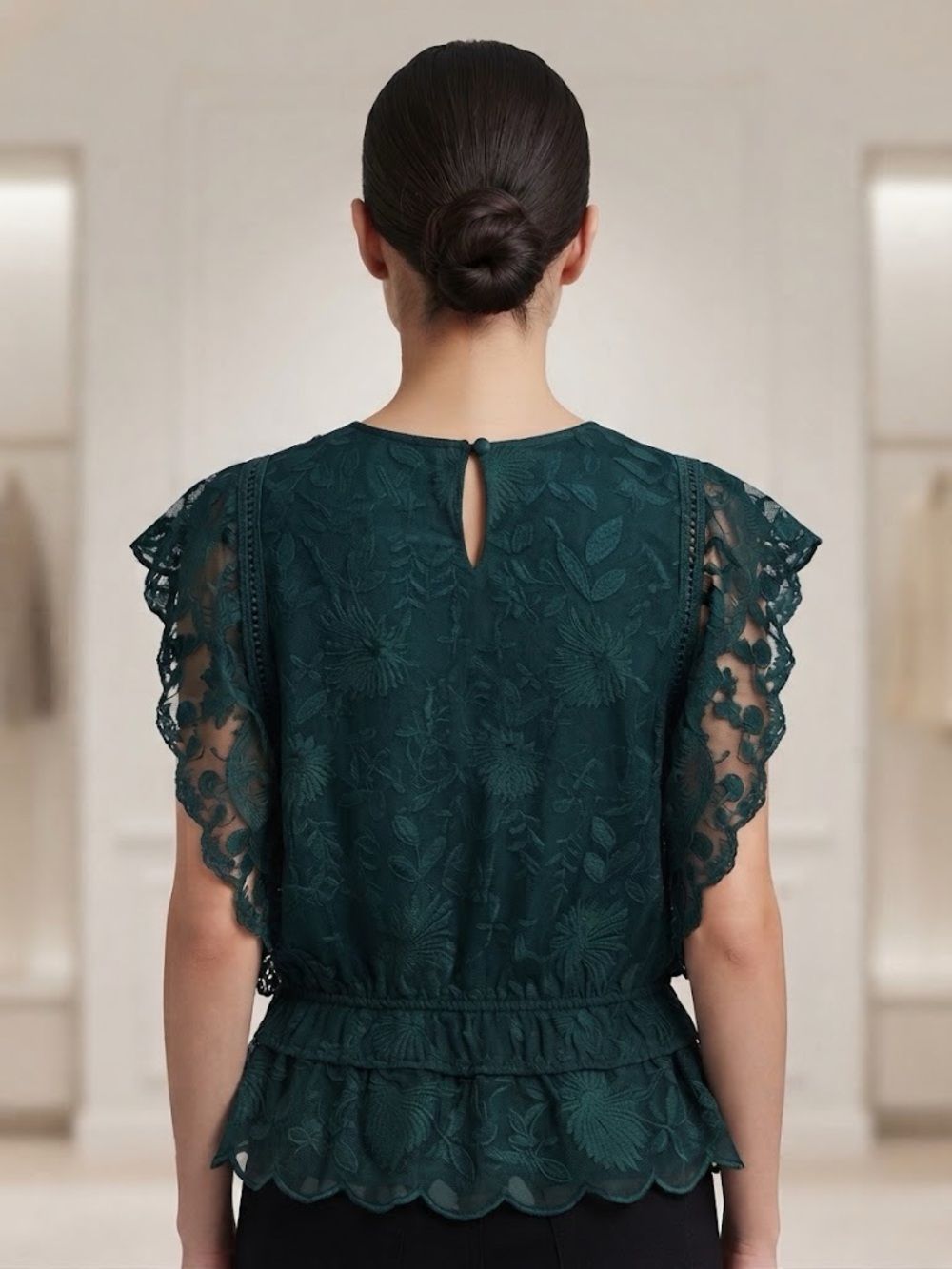 A.L.C. Style Emerald Green Embroidered Mesh Peplum size Large -XL